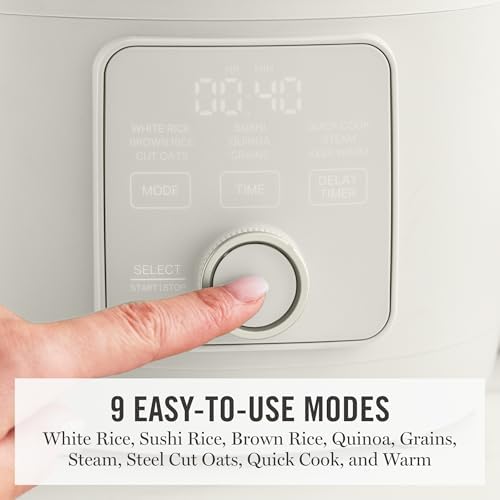 Martha Stewart Rice Cooker, 4 Cup (Uncooked) / 8 Cup (Cooked), Ceramic Non-Stick Removable Pot, Keep Warm, Measure Markings, Steam Basket, Brown & Sushi Rice, Quick Cook, Quinoa, Grains, Oats, Linen Cream - 2