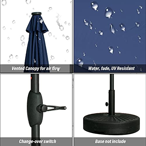 Gdy 10Ft Patio Umbrella, Solar Powered 40 Led Lighted Outdoor Table Market Umbrella With Tilt And Crank, Center Light (Navy Blue) #TOP5
