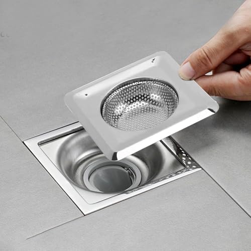 Image of Square Stainless Steel Kitchen Strainer, Sink Jali, Drain Filter, Wide Rim Anti Clogging Mesh Drain Filter Vegetable Hair Catcher Drain Cover, 11.5 cm , 11.5 cm