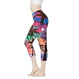 AFPANQZ Tropical Palm Tree Beach Women's Yoga Leggings Seamless Compression Pants for Girls Running Dance Sports Soft Flex High Waisted Legging Work Out Sexy Athletic Slimming XL Blue Pink