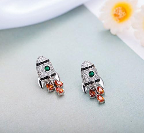Helen de Lete Rhinestone Rocket 925 Sterling Silver Earrings (Orange), Orange,Blue,Red,Silver - Image 5