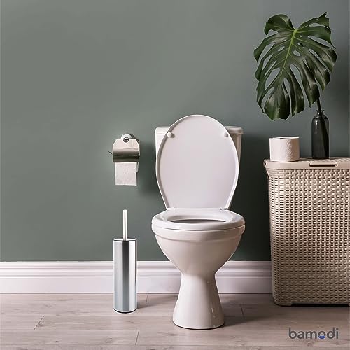 Bamodi Toilet Brush with Holder - Free Standing Stainless Steel Toilet Brushes Including 3 Brush Heads - Closed Hideaway Design Scrubber Brush with Stiff Bristles for Deep Cleaning (Silver) by Bamodi - Image 6