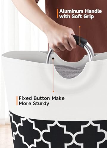 Image of 82L Large Laundry Basket, Collapsible Laundry Bag, Freestanding Tall Clothes Hamper, Foldable Washing Bin (BLACK 1)