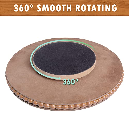 Hpc Decor 12 Inch Beaded Wood Lazy Susan- Wooden Lazy Susan Turntable For Table- Farmhouse Round Lazy Susan For Table- Kitchen Turntable 360 Degrees Rotating Table Spinning Tray (Brown) #TOP4