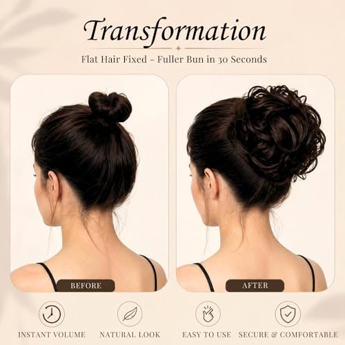Image of TEMPERIA Messy Hair Frill Extension for Women & Girls - Premium Braid Ponytail Hair Accessories - Brown - 1 Pc