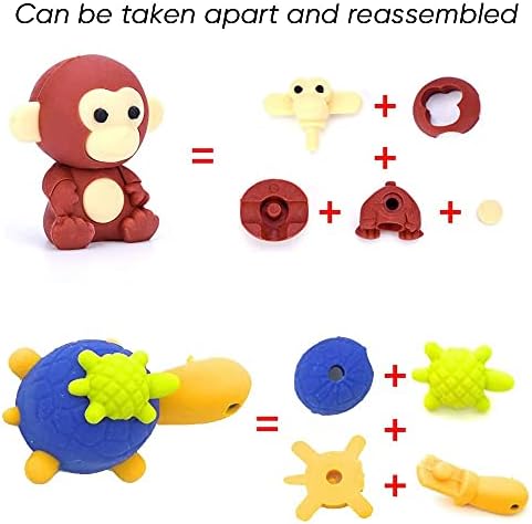 40Pcs Erasers Cartoon Erasers Animal Erasers Random 3D Mix Animal Shapes Patterns Pencil Erasers Pack for Students, Party Favors, Gift Filling, Homework Rewards