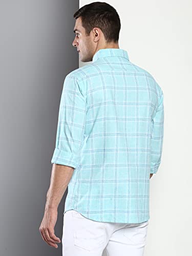 Image of Dennis Lingo Men's Checkered Slim Fit Cotton Linen Casual Shirt with Button-Down Collar & Full Sleeves