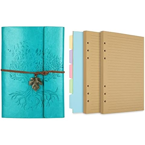 Billtigif A5 Refillable Leather Journal Notebook and 280pages Refill Paper Cover
