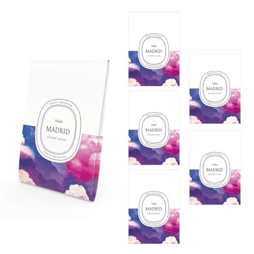 Feelit - Set mit 5 Kleiderschrank- und Wäscheduft - Erinnerung an Madrid - Veilchenduft - Duftbeutel - Zum Verschenken - Dekorativ - Handgefertigtes Produkt