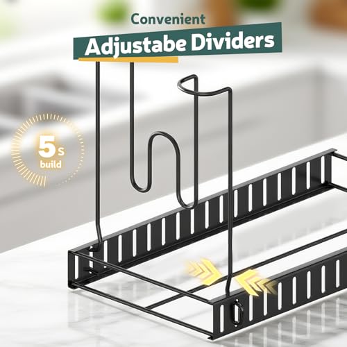 baecel Pots and Pans Organizer Under Cabinet, Improved 5-Tier Adjustable Pot Holders for Kitchen, Premium Light-Duty Pan Rack Pot Lid Organizer, Black