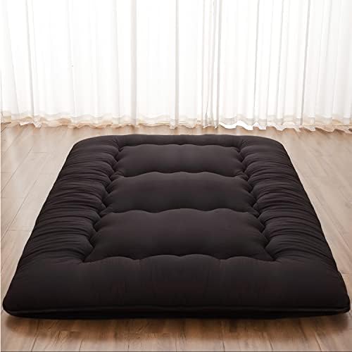 XICIKIN Japanese Futon Foldable Mattress, Floor/Roll Up Mattress Tatami Mat with Washable Cover, Easy to Store and Portable for Camping, Black, Twin Full Queen