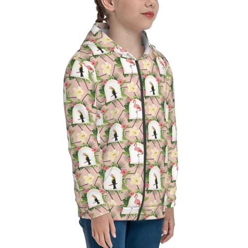 Flamingo and Toucan Kids Pullover Hoodies Boys Zip Up Sweatshirts Girls Athletic Clothes with Pocket4