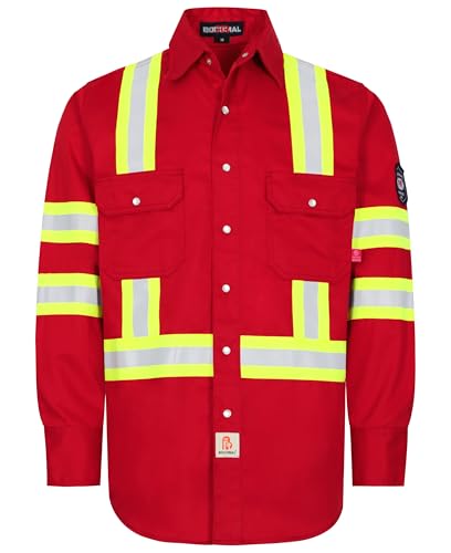BOCOMAL FR Shirts High Visibility/Hi Vis Flame Resistant/Fire Retardant Shirt 7.5oz Men's Reflective Shirts