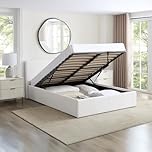Direct Furniture Suppliers LUNA - UK 4FT Small Double Gas Lift Up Ottoman Storage Faux Leather Space Saving Bedframe (H:88.5cm x W: 138cm x L: 203cm) (White)