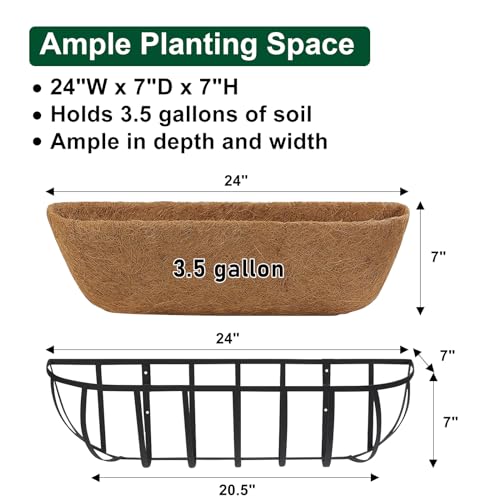DUNCHATY Railing Planter Window Box - 4 Pack 24" Horse Trough Planter with Coco Fiber Liner - Deck Balcony Rail Planter for Porch Fence Patio Outdoor - Thumbnail 5