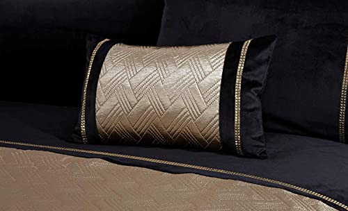 Rapport Capri Filled Boudoir Cushion Bed and Sofa Accessory 30x50cm Black and Gold Velvet