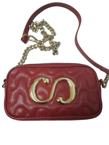 Bolsa Classe Câmera em Couro Vermelho com Corrente Dourada, Design Matelassê