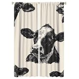 LCFFYHSM Farmhouse Cow Cattle Rod Pocket Curtain, Retro Livestock Sketch Blackout Curtain Noise Absorbing...