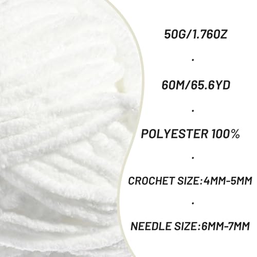 Image of 4 Packs Plush Chenille Chunky Crochet Yarn - Baby Yarn for Crocheting Soft - Velvet Yarns Knitting for Blankets Crafts - Fluffy Amigurumi Yarns 200g /262.5yds (4 Snow White)