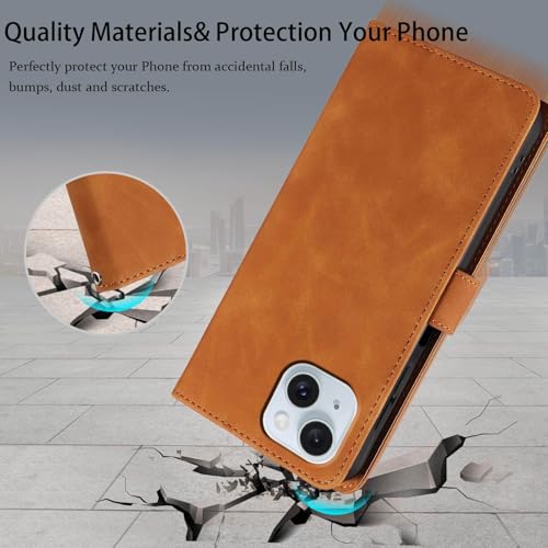 JHWVVTF Wallet Case for iPhone 15 6.1 inch, RFID Blocking 4 Card Slots Holder, Wrist Strap, Shockproof Protective Stand Soft Leather Folio Flip Phone Cover (Brown) by JHWVVTF - Image 7