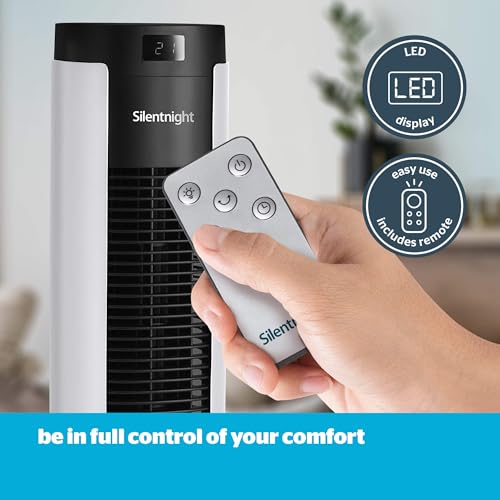 Silentnight Airmax 3400 Tower Fan - Oscillating 90° Cooling Fan for Bedroom Home Office with 9hr Timer, 4 Adjustable Speeds, Remote Control, Sleep Mode and Digital Display - 50W - 34-inch - Image 7