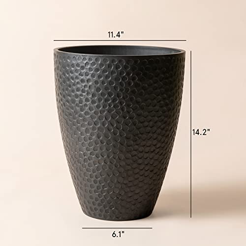 La Jolie Muse Tall Planter Outdoor- 14.2 Inch Large Indoor & Outdoor Tree Planter, Plant Pot Containers, Black, Honeycomb #TOP5