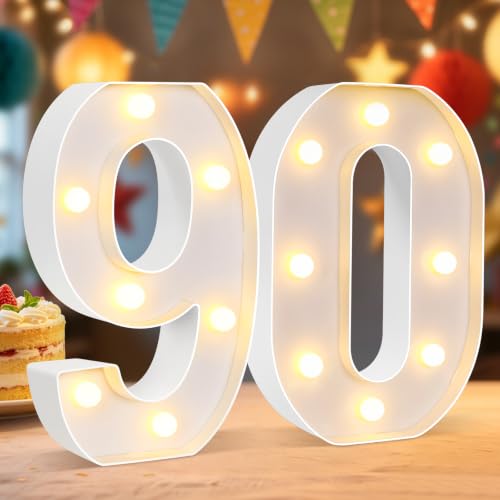 LED Light Number 90, Light Up Marquee Number 90 Lights for 90 Birthday Party Decoration Wedding Anniversary Backdrop Wall Table Home Decor
