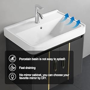 Wall Mounted Mini Bathroom Vanity Cabinet with Ceramic Basin Simple Hanging Basin for Compact Bathroom Mini Bathroom Vanity Complete Drainage System and Accessories gray and gold