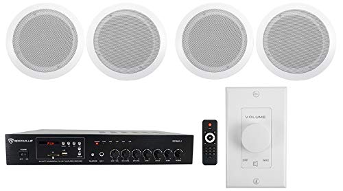 Rockville RCS80-1 70V Commercial Bluetooth/USB/SD Amp with 4 CC65T Speakers