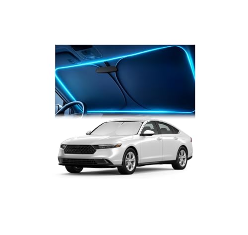 Windshield Sun Shade for Honda Accord 2023 2024 2025 2026 Custom Fit Sun Shield with Mirror CutOut Blocks Heat & UV Foldable with Storage Pouch - Honda Accord Windshield Sunshade