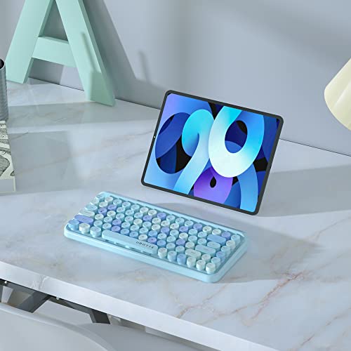 Image of UBOTIE Portable Bluetooth Colorful Computer Keyboards, Wireless Mini Compact Retro Typewriter Flexible 84Keys Design Keyboard (New Blue Colorful)