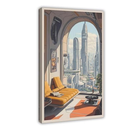 BJQUITGF Póster de lona inspirado en Coruscant de ciencia ficción de Star Wars, decoración de dormitorio, paisaje, oficina, habitación, regalo, 50 x 75 cm