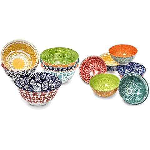 Annovero Cereal Bowls, Dessert Cups | Kitchen Serving Dishes | Microwave Oven Safe | Colorful Porcelain Dinnerware Cover