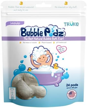 TruKid Bubble Podz Bubble Bath for Baby & Kids, Gentle Refreshing Bath Bomb for Sensitive Skin, pH Balance 7 for Eye Sensitivity, Natural Moisturizers and Ingredients, Lavender (24 Podz)