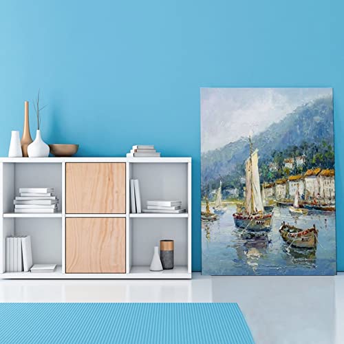 Posters Mediterranean Landscape Oil Painting Seascape With Yacht Impressionist Wall Art Canvas Wall Art Prints For Wall Decor Room Decor Bedroom Decor Gifts 24X32Inch(60X80Cm) Frame-Style #TOP1