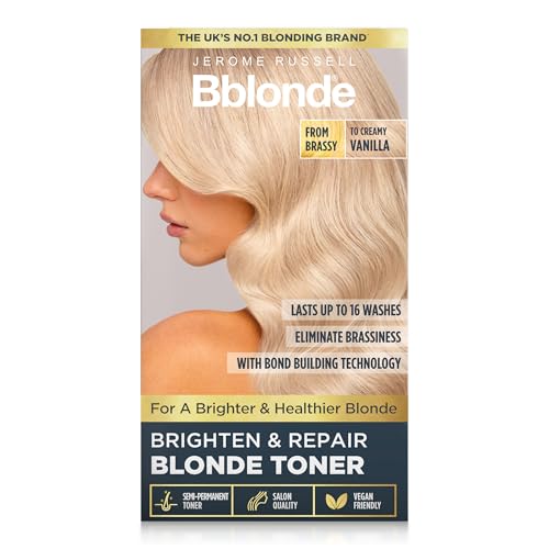 Jerome Russell Bblonde Brighten & Repair Blonde Toner – Vanilla – Fixes Brassiness, Creates Bright Blonde Tones and Repairs Damage with Bond-Building Care – Ammonia-Free, Vegan