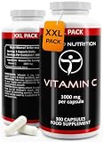 Vitamina C | 1000 mg | 300 Capsules (Scorta 10 Mesi) di Capsule a Disgregazione Rapida, Ciascuna con 1000mg di Acido L-Ascorbico in Polvere di Qualità Premium in Confezione Grande Famiglia XXL