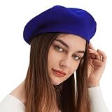 Wool Beret Hat French Beret Cap Winter Artist Painter Hat Solid Color for Women (Royal Blue)