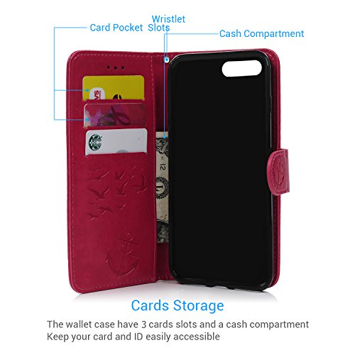 Iphone 8 Plus Case, Iphone 7 Plus Wallet Case, Pu Leather Emboss Anchor With 2 In 1 Detachable Cover Magnetic Blocking Flip Purse Folio Card Slot Kickstand Wrist Strap Shock Absorption Case #TOP3