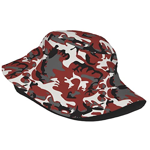 Red Maroon Camouflage Camo Black And White Army Print Bucket Hat Fisherman Fishing Sun Cap For Adult Women Men Girl Boy Unisex #TOP1