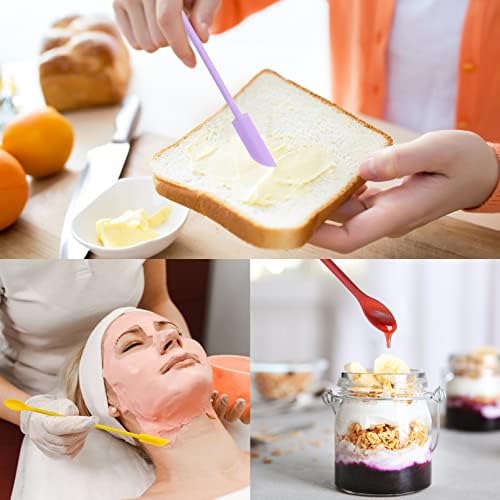 6 Pcs Mini Jar Scraper Set, Creative Small Makeup Spatula Multifunction Silicone Spatula with Spoon Makeup Scraper, Reusable Small Lotion Stirrer for Jam, Beauty Cosmetics (Corlourful, 3 Sizes)