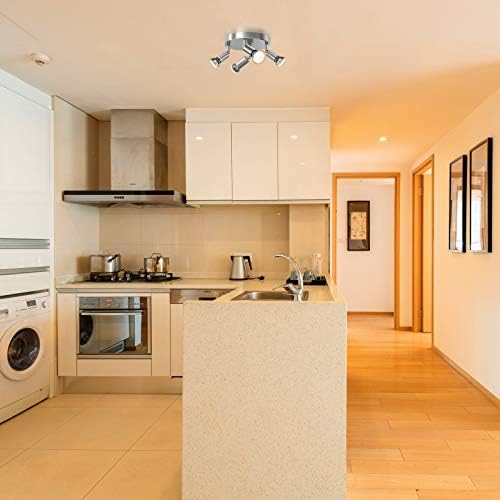 Creyer LED Ceiling Light Rotatable, 4 Way Round Plate LED Ceiling Spot Lights, ø180mm (Including 4x4W GU10 LED Light Bulbs, 400LM, Warm White) LED Ceiling Lamp for Kitchen, Living Room - Matt Nickel
