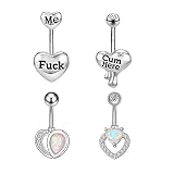 4pcs Belly Button Rings Surgical Steel Hearts CZ Fuck Me Cum Here Navel Rings Body Piercing Jewelry