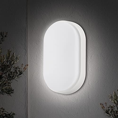 14W LED 4000K IP54 Flush Wall Mounted Oval Bulkhead Light Fitting with White Trim - Perfect for Indoor, Outdoor, Bath, Office, Hallway, Corridor, Utility, Garden, Shed, Workshop, Patio etc - 1 pack