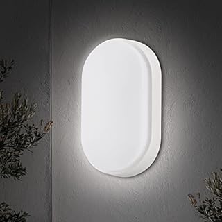 14W LED 4000K IP54 Flush Wall Mounted Oval Bulkhead Light Fitting with White Trim - Perfect for Indoor, Outdoor, Bath, Office, Hallway, Corridor, Utility, Garden, Shed, Workshop, Patio etc - 1 pack