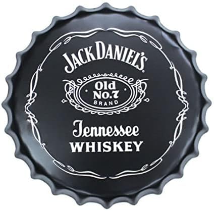 Whiskey Bar Jack Danie Decorative Bottle Caps Metal Tin Signs Cafe Beer Bar Decoration Plat 13.8" Inches Wall Art Plaque Vintage Home Decor