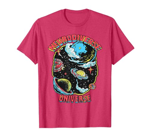 Neurodiverse Universe Neurodiversity Embrace ADHD Autism ASD T-Shirt, Men, Red Heather, Medium