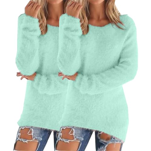 Suéteres de forro polar para mujer, suéteres de forro polar suave de color sólido para mujer, suéteres de gran tamaño, cuello redondo, manga larga, suéteres de invierno, cálidos, casuales, sueltos