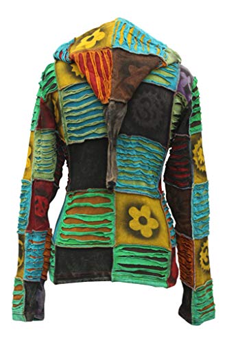 Shopoholic Fashion Slashed Patchwork Pixie Hippie Hoodie Jacket for Women, Lightweight Zip Up Sweater Cardigan4