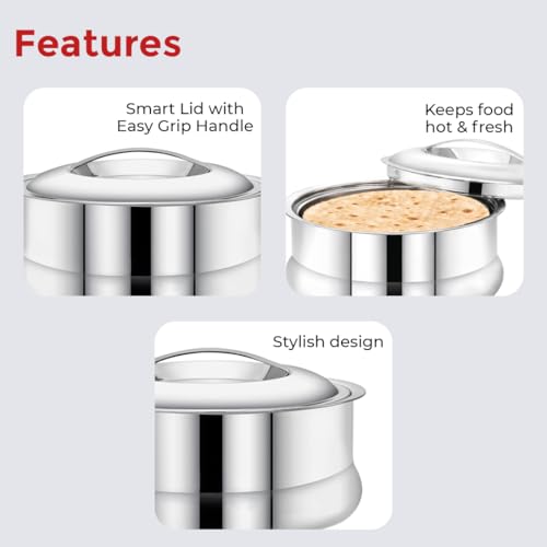 Image of AVIAS Ruby Press Type Stainless Steel 2000ml Casserole | Double Walled PUF Insulated Roti & Chapati Hot Box for Kitchen | Hot case for Rice & Gravy | 2L